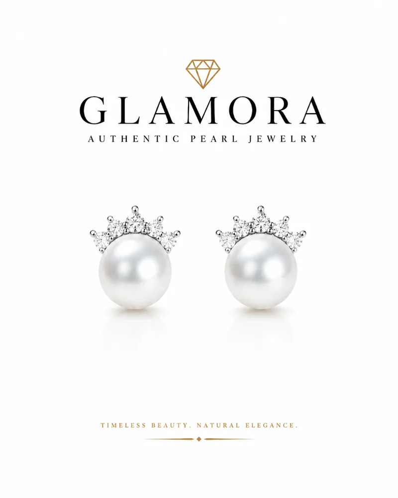 E20 ต่างหูไข่มุกแท้ รุ่น The Crown Grace Pearl Earrings ตัวเรือนเงินแท้ S925 ฝังเพชร CZ