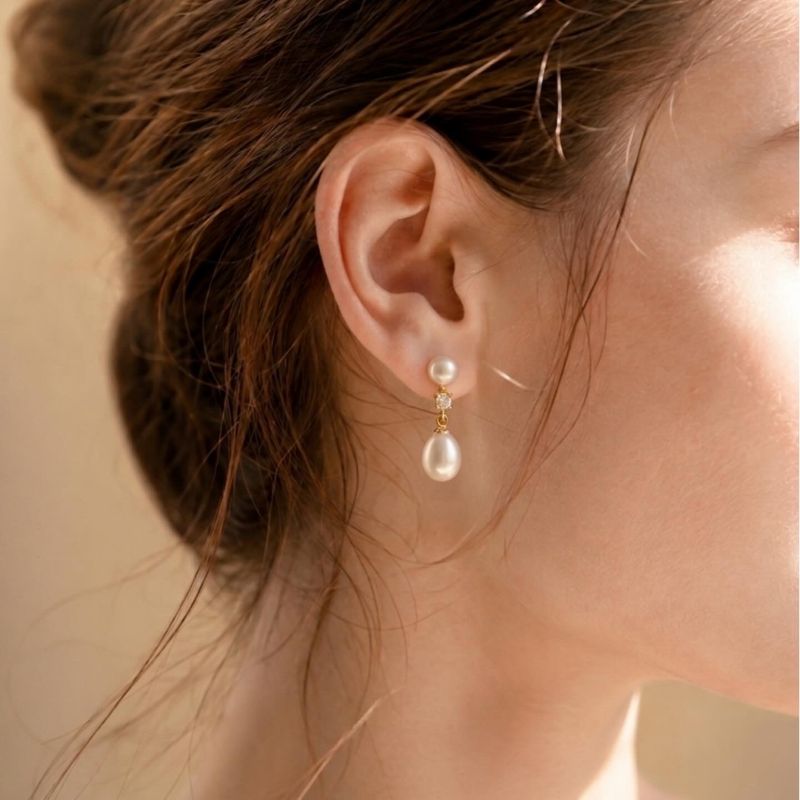 Double Drop Pearl Earrings — alternate view