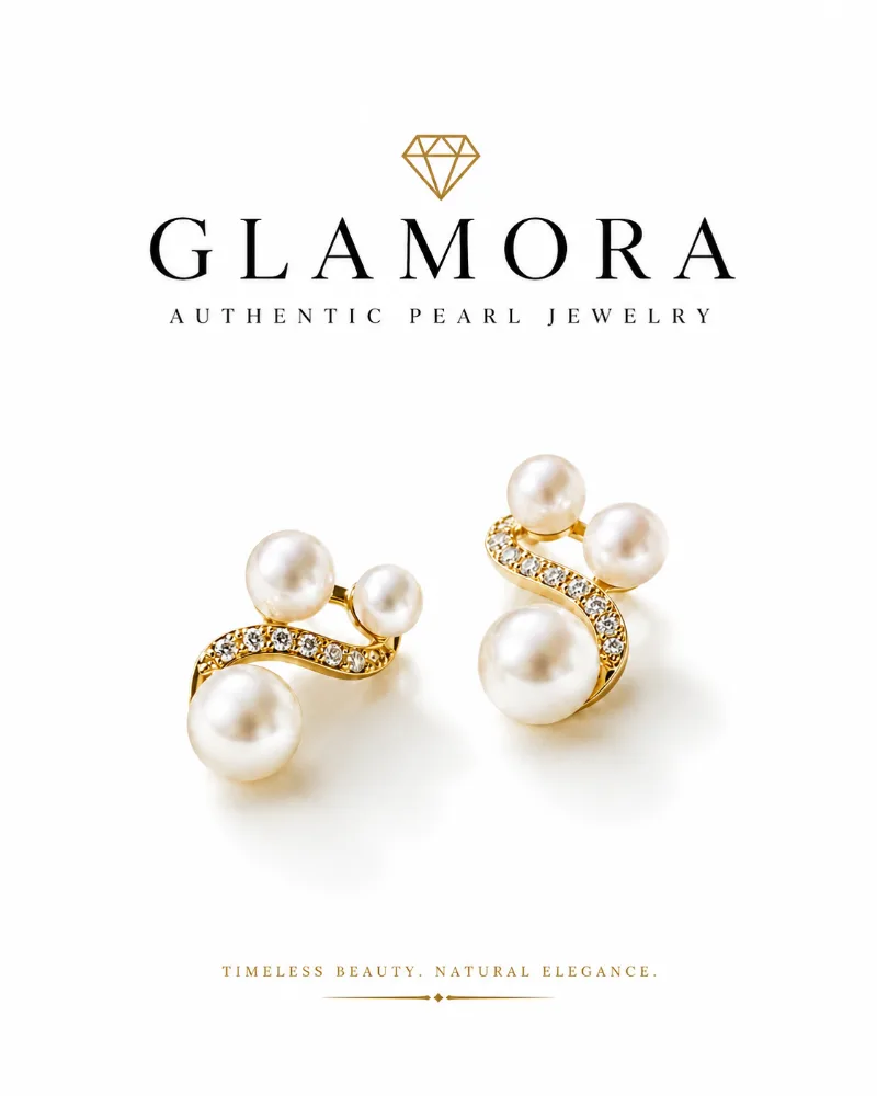 E14 ต่างหูไข่มุกแท้3เม็ด รุ่น The Golden Wave Pearl Earring ตัวเรือนเงินแท้ S925 ชุปทอง 18k