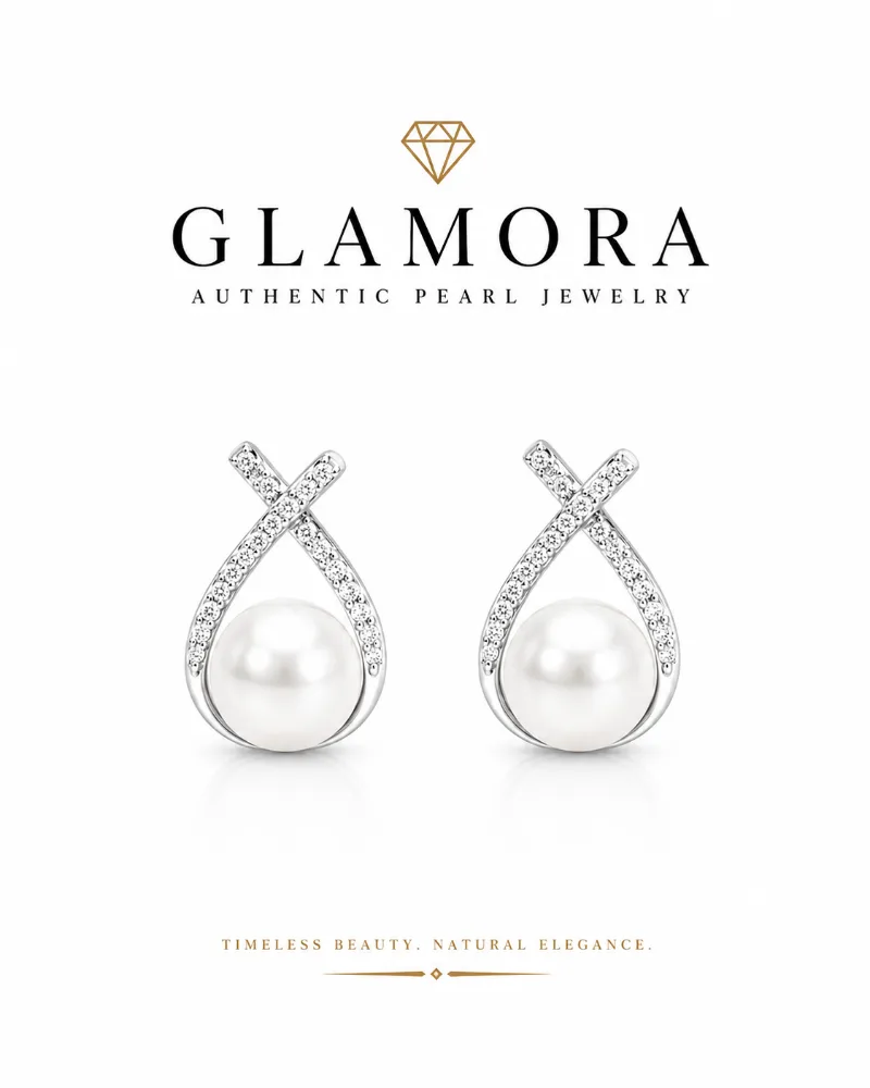 E22 Crystal Embrace Pearl Earrings