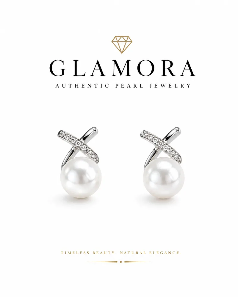 E12 ต่างหูไข่มุกแท้ รุ่น The Ivy Cross Pearl Earring ไข่มุกขนาด7-8มม. ตัวเรือนเงินแท้ S925