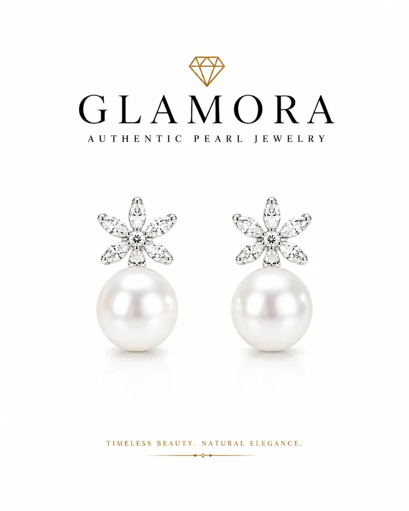 E23 ต่างหูไข่มุกแท้ รุ่น The Blossom Pearl Earrings ตัวเรือนเงินแท้ S925 ฝังเพชร CZ