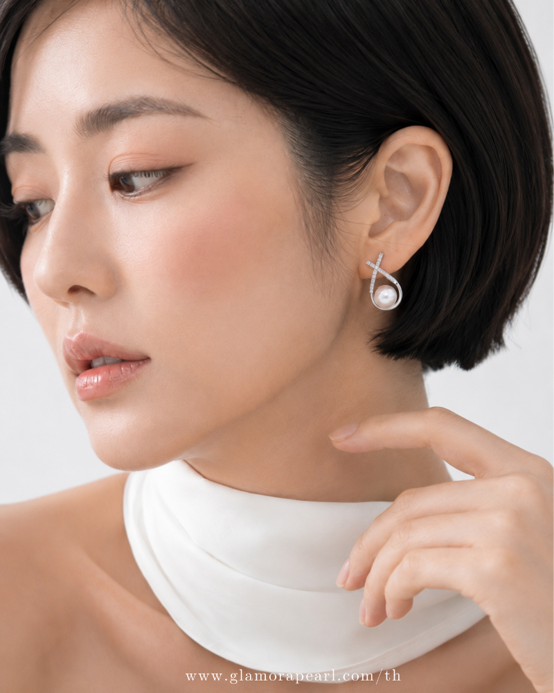 Crystal Embrace Pearl Earrings — alternate view