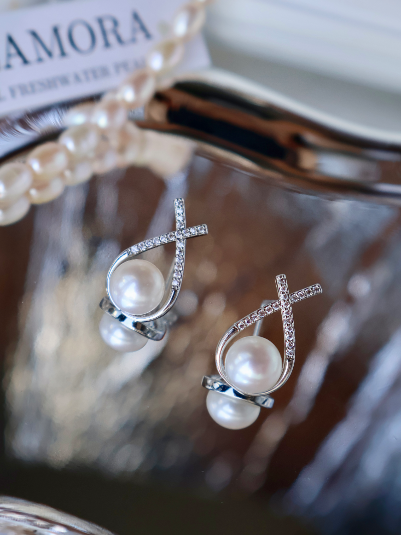 Crystal Embrace Pearl Earrings image 7