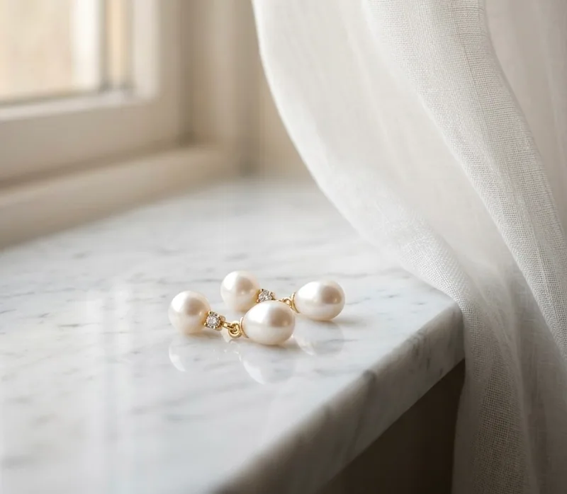 A03 ต่างหูไข่มุกแท้ รุ่น Double Drop | Freshwater Pearl คัดเกรด AAA + ตัวเรือนเงินแท้S925 ชุปทอง 18k image 3