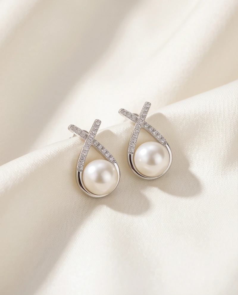 E22 Crystal Embrace Pearl Earrings — alternate view
