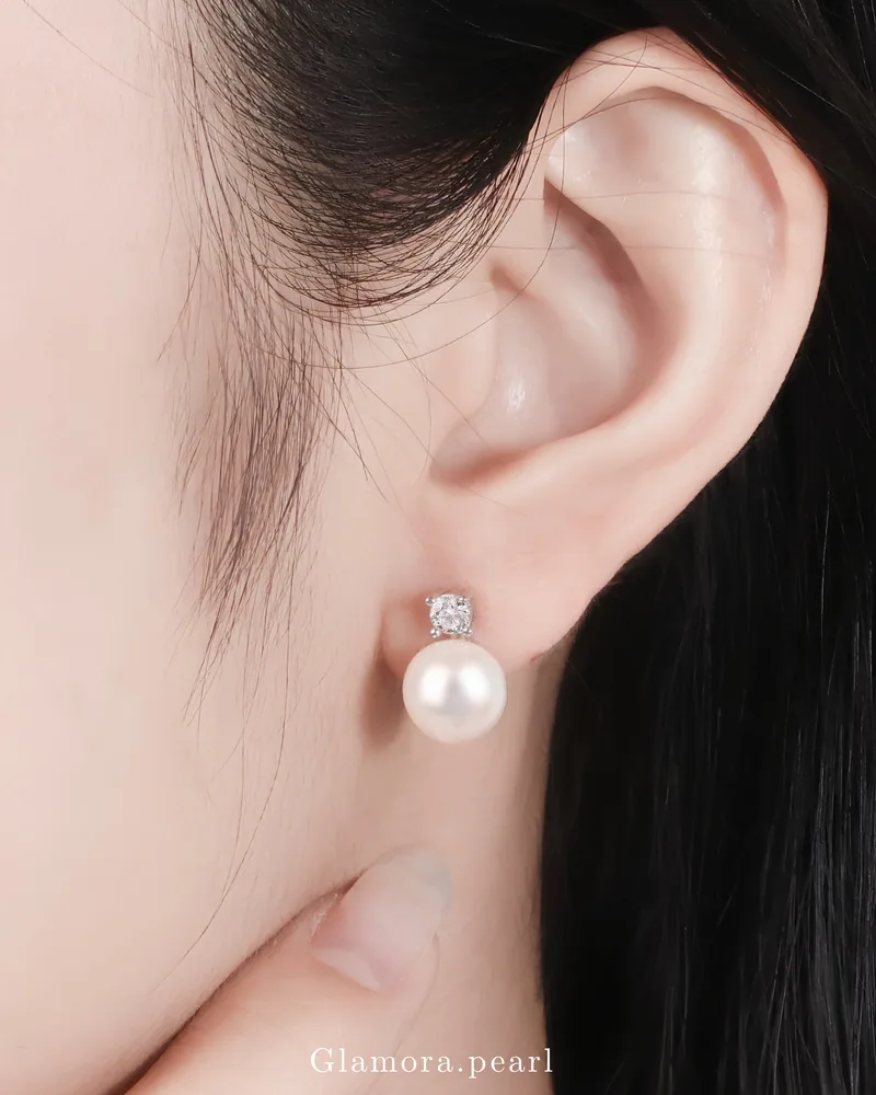 E01 ต่างหูไข่มุกแท้ รุ่นSparkle เพชรสวิสCZ ไข่มุกขนาด8-9มม. ตัวเรือนเงินแท้ S925 image 4
