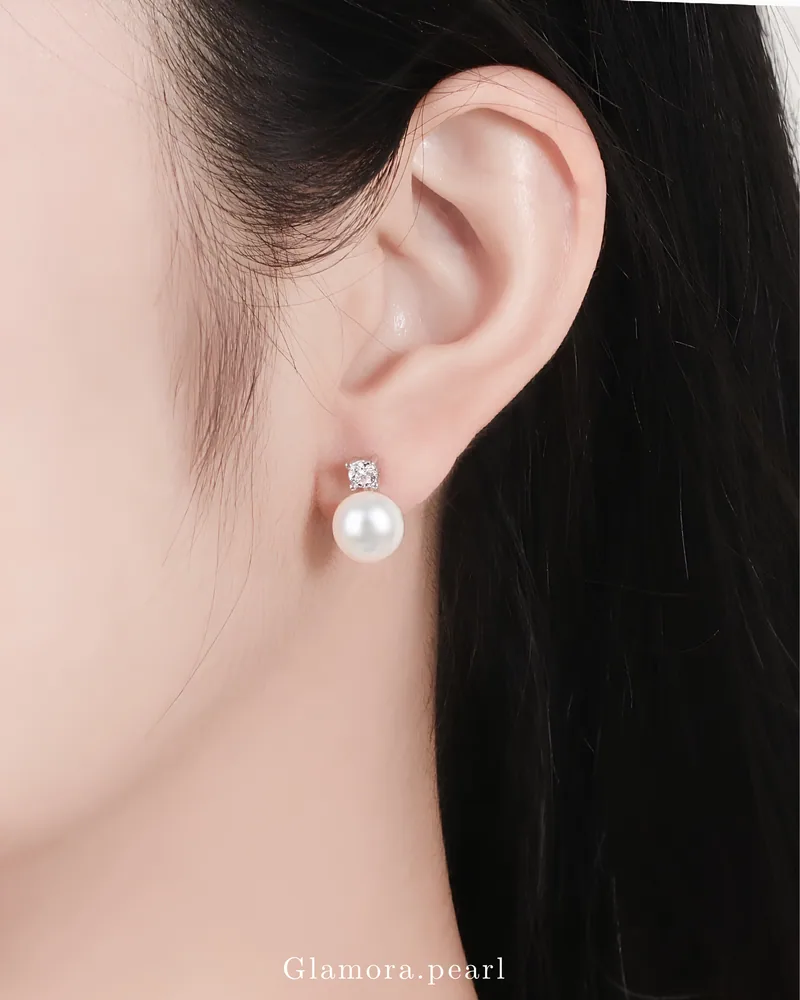 E01 ต่างหูไข่มุกแท้ รุ่นSparkle เพชรสวิสCZ ไข่มุกขนาด8-9มม. ตัวเรือนเงินแท้ S925 image 5