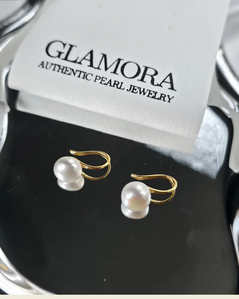 E03 ต่างหูไข่มุกแท้ ขนาด 9-10mm รุ่นClassic Hook ตัวเรือนเงินแท้ S925 ชุปทอง14k image 9