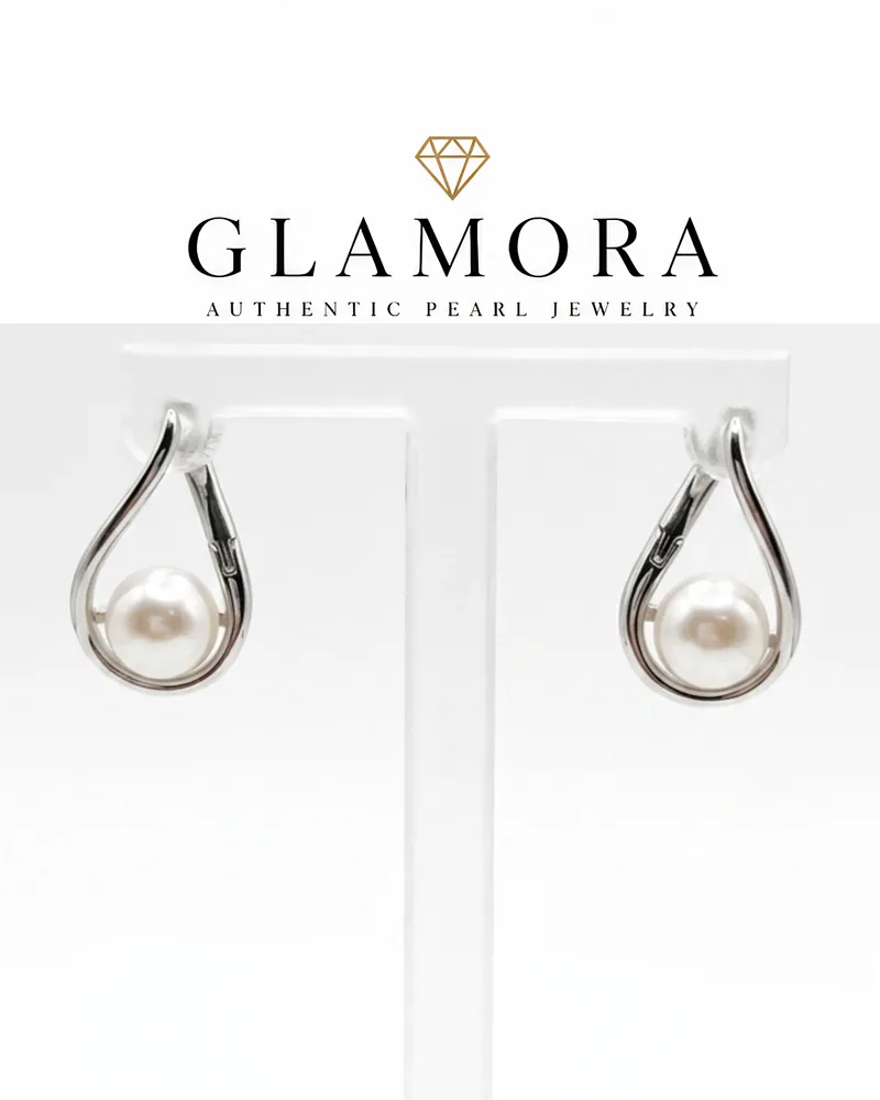 Silver Drop Pearl Earrings image 3