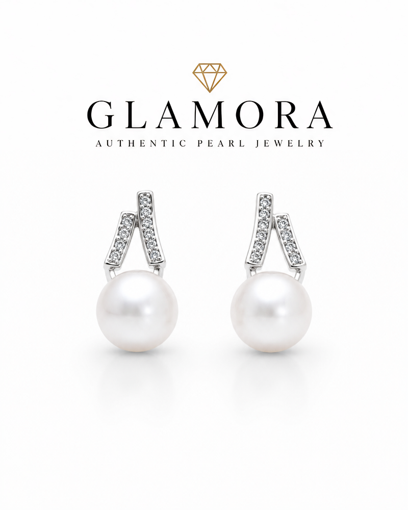 E13 ต่างหูไข่มุกแท้ รุ่น The Modern Geo Pearl Earring ไข่มุกขนาด7-8มม. ตัวเรือนเงินแท้ S925