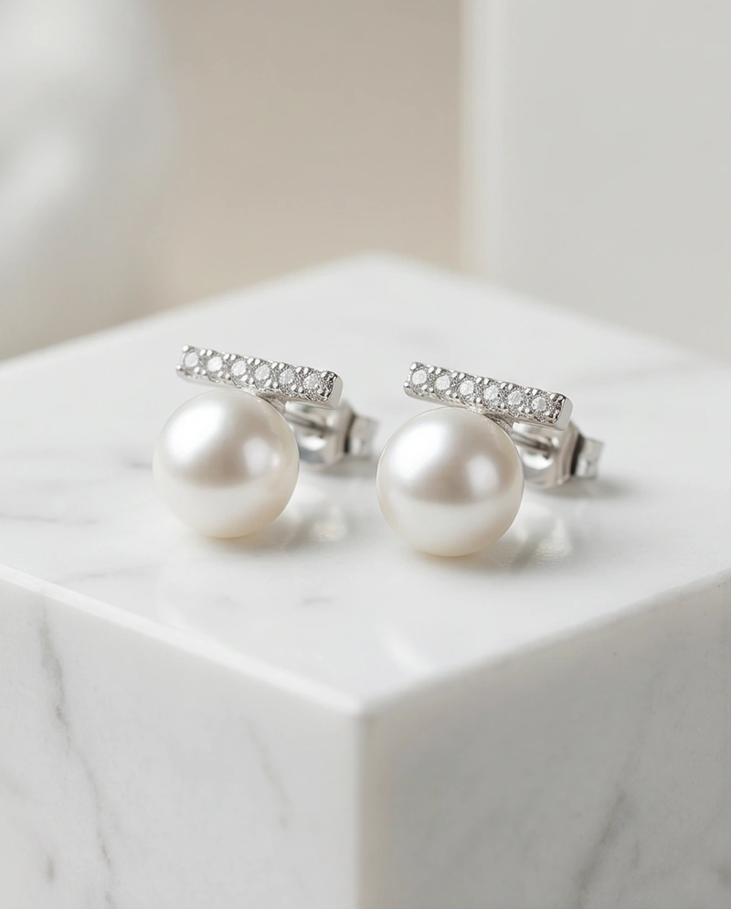 E16 ต่างหูไข่มุกแท้ รุ่น The Sleek Bar Pearl Earrings ไข่มุกขนาด7-8มม. ตัวเรือนเงินแท้ S925 — alternate view