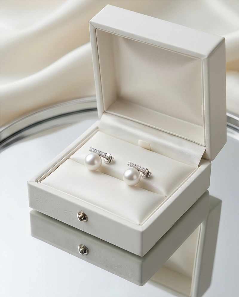 E16 ต่างหูไข่มุกแท้ รุ่น The Sleek Bar Pearl Earrings ไข่มุกขนาด7-8มม. ตัวเรือนเงินแท้ S925 image 4