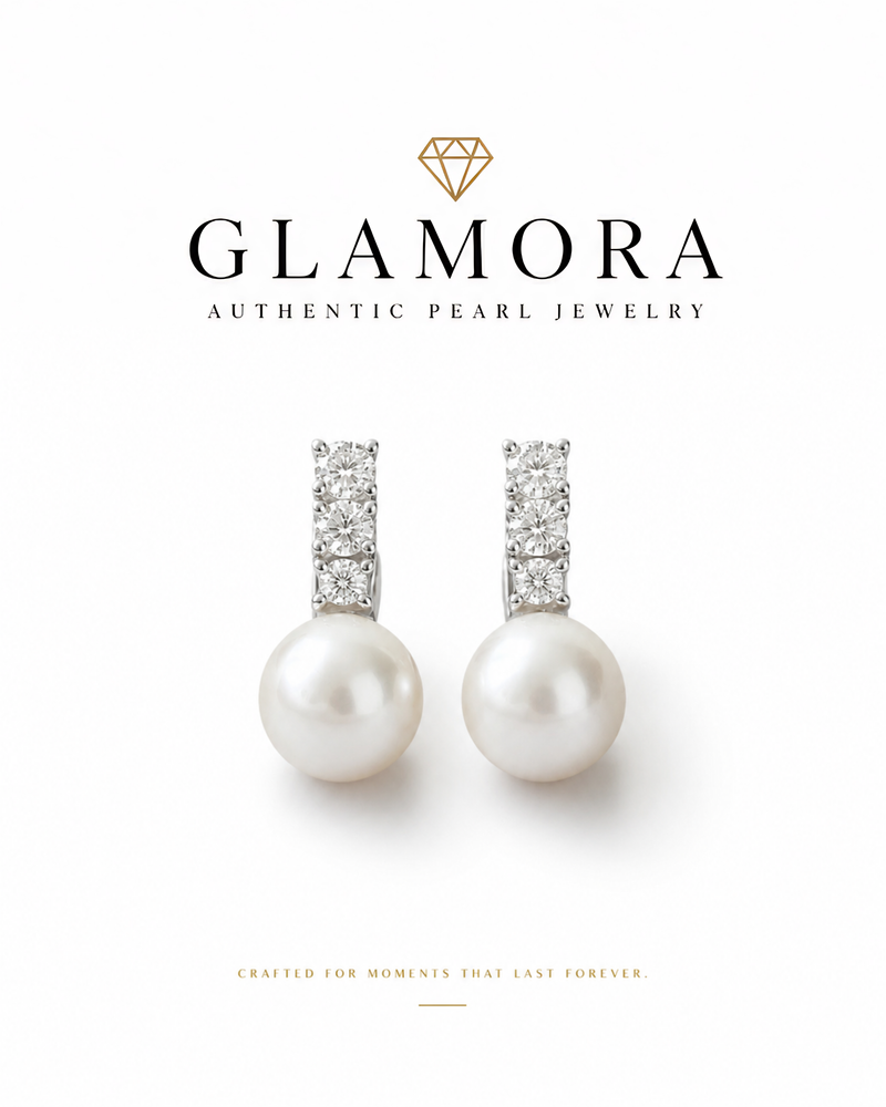 E17 ต่างหูไข่มุกแท้ รุ่น The Timeless Drop Pearl Earrings ไข่มุกขนาด7-8มม. ตัวเรือนเงินแท้ S925