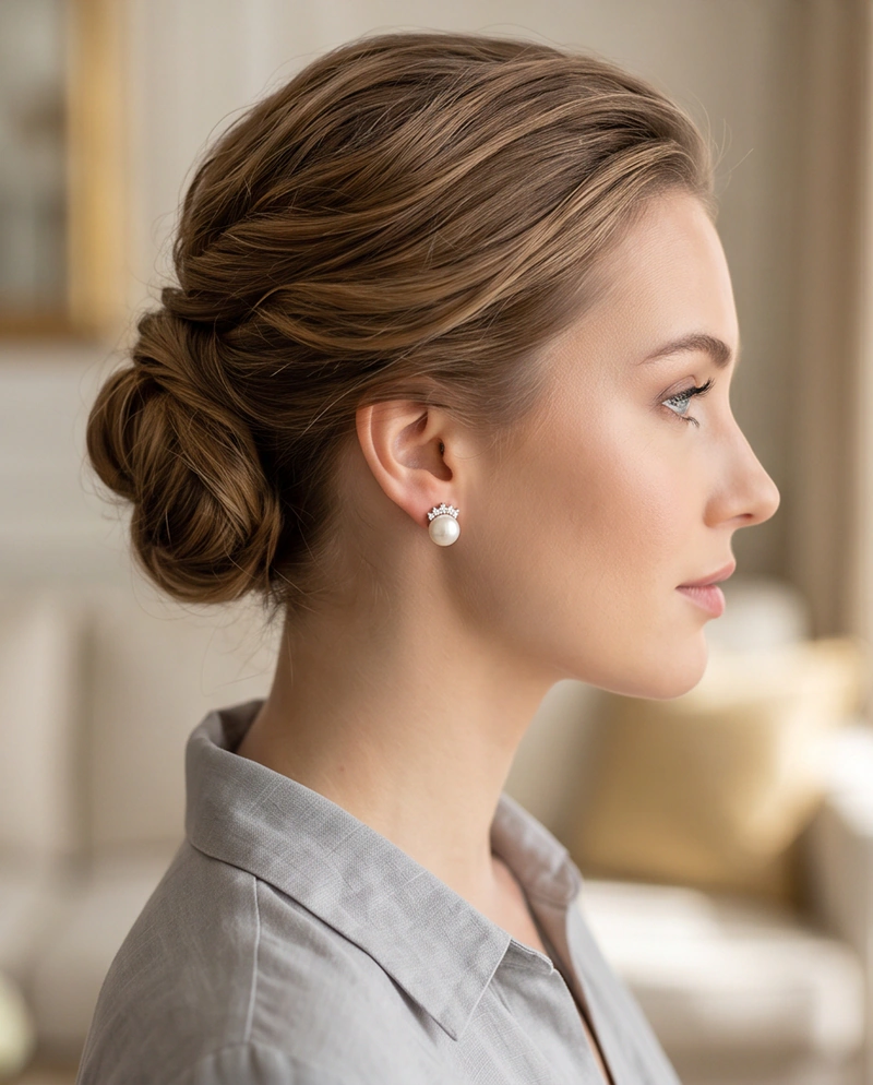 E20 ต่างหูไข่มุกแท้ รุ่น The Crown Grace Pearl Earrings ตัวเรือนเงินแท้ S925 ฝังเพชร CZ image 4