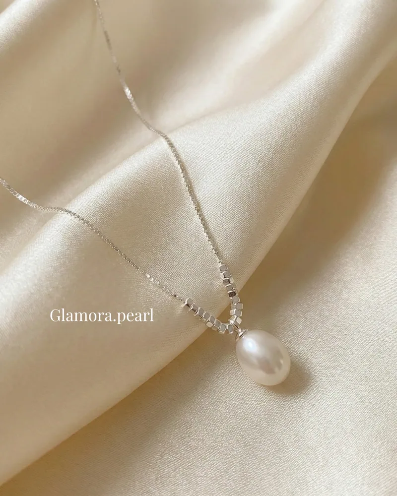 N03 จี้ไข่มุกแท้ ทรงหยดน้ำ หรูหรา รุ่น Pure Drop ตัวสร้อยเงินแท้S925 — alternate view